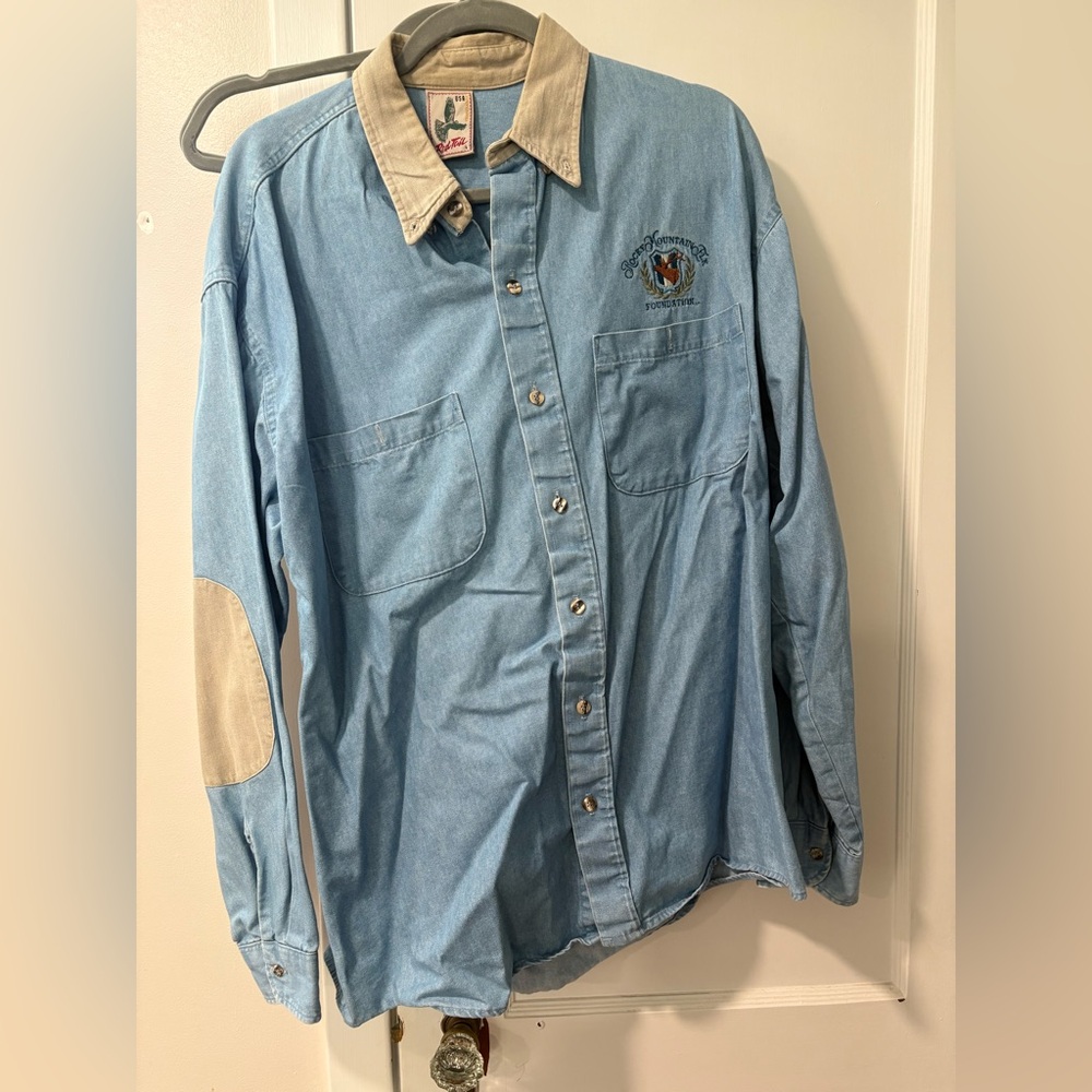 Vintage Embroidered Blue Denim Shirt Size L